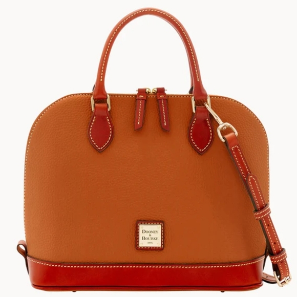 NEW W/TAGS!🔥 DOONEY & BOURKE Pebble Leather Zip Zip Domed SatchelCaramel/Gold